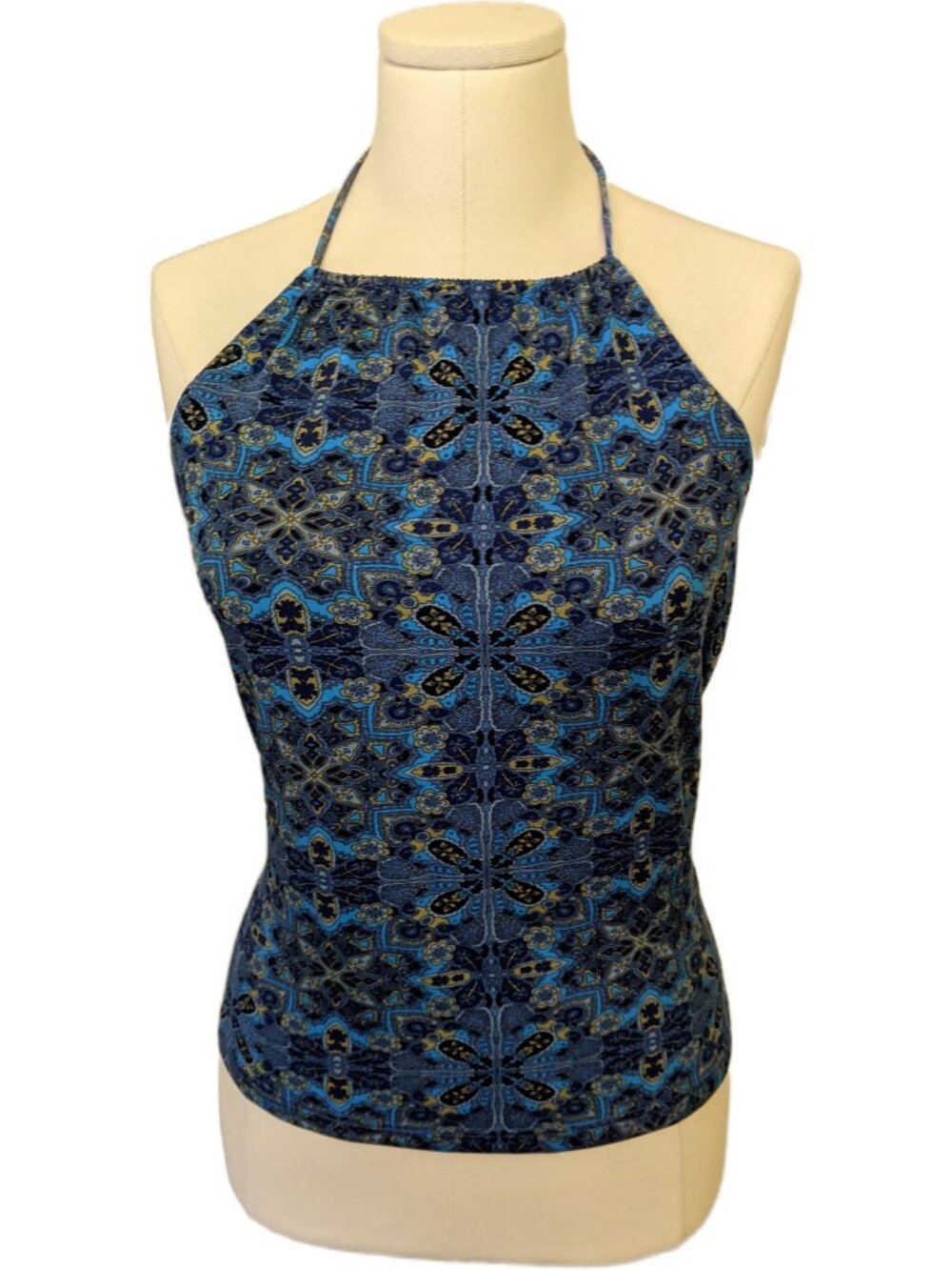 Vintage Y2K Jacob Blue Mandala Paisley Halter Top Boho Festival Night Out Party